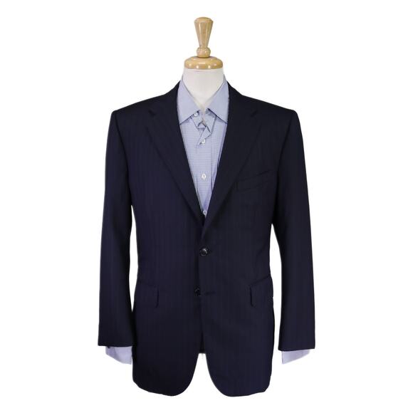 Martin Greenfield Bespoke Navy Blue Pinstripe 2-Btn Wool Blazer Jacket 40R - Picture 1 of 10